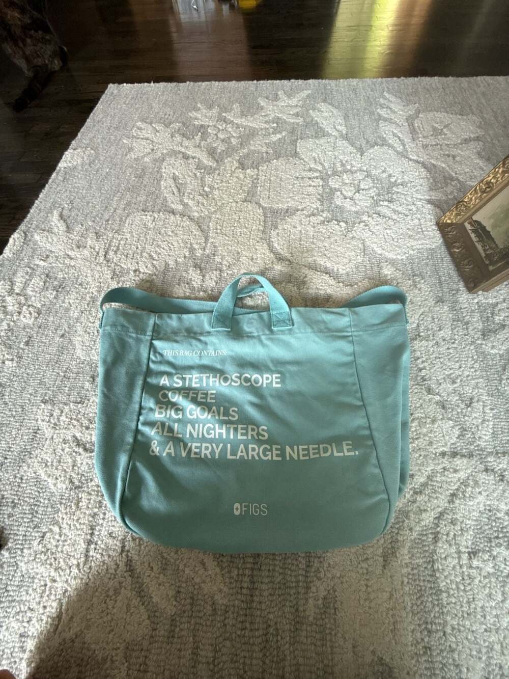 FIGS Canvas Tote Bag - A Very Large Needle - Caribbean Blue